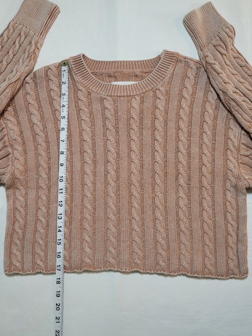Aerie Cable Knit Cropped Sweater Tan Small Modern Prep NWT Coquette - Picture 7 of 9